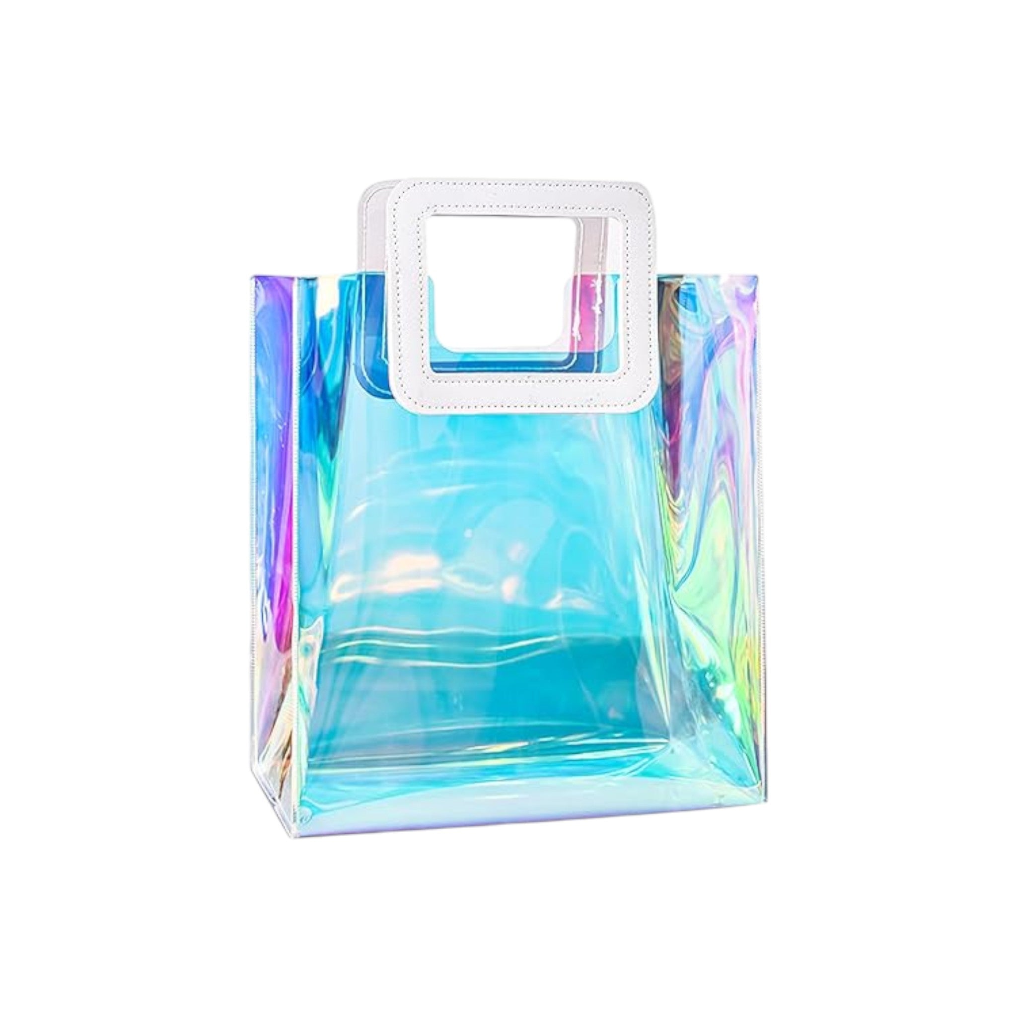 PVC Gift Bags with Square Handle - Iridescent Tote Bags Glossy Favor Bags 17x19cm