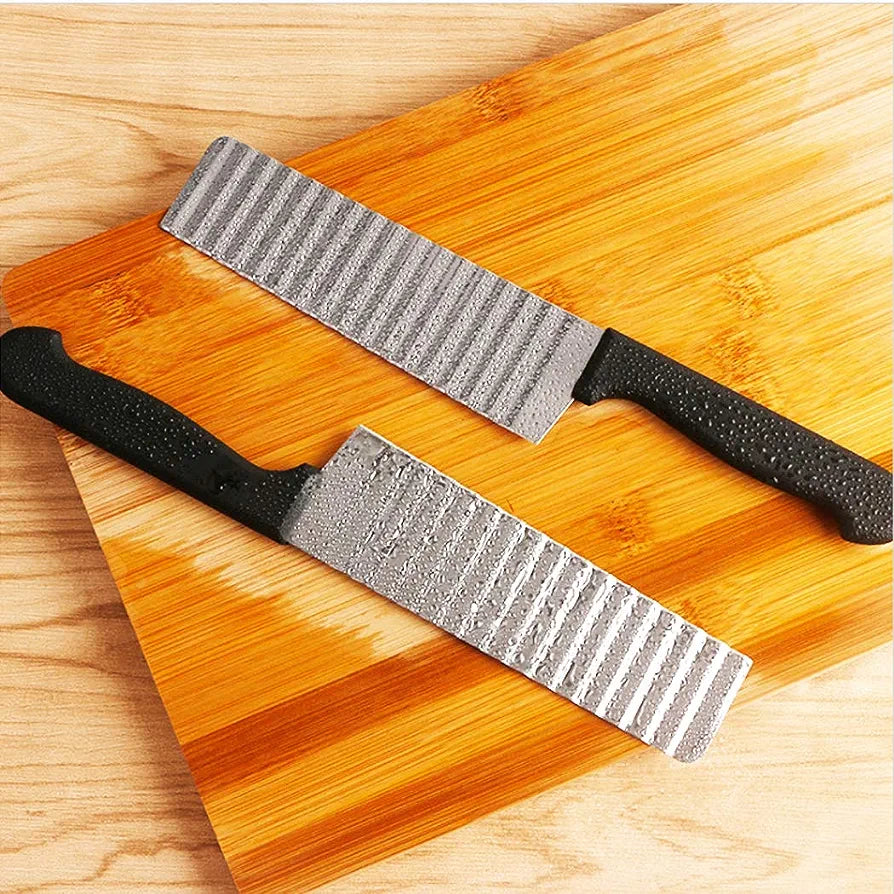 Stainless Steel Multifunctional Wave Crinkle Cut Knife with Black Plastic Handle 23.5cm