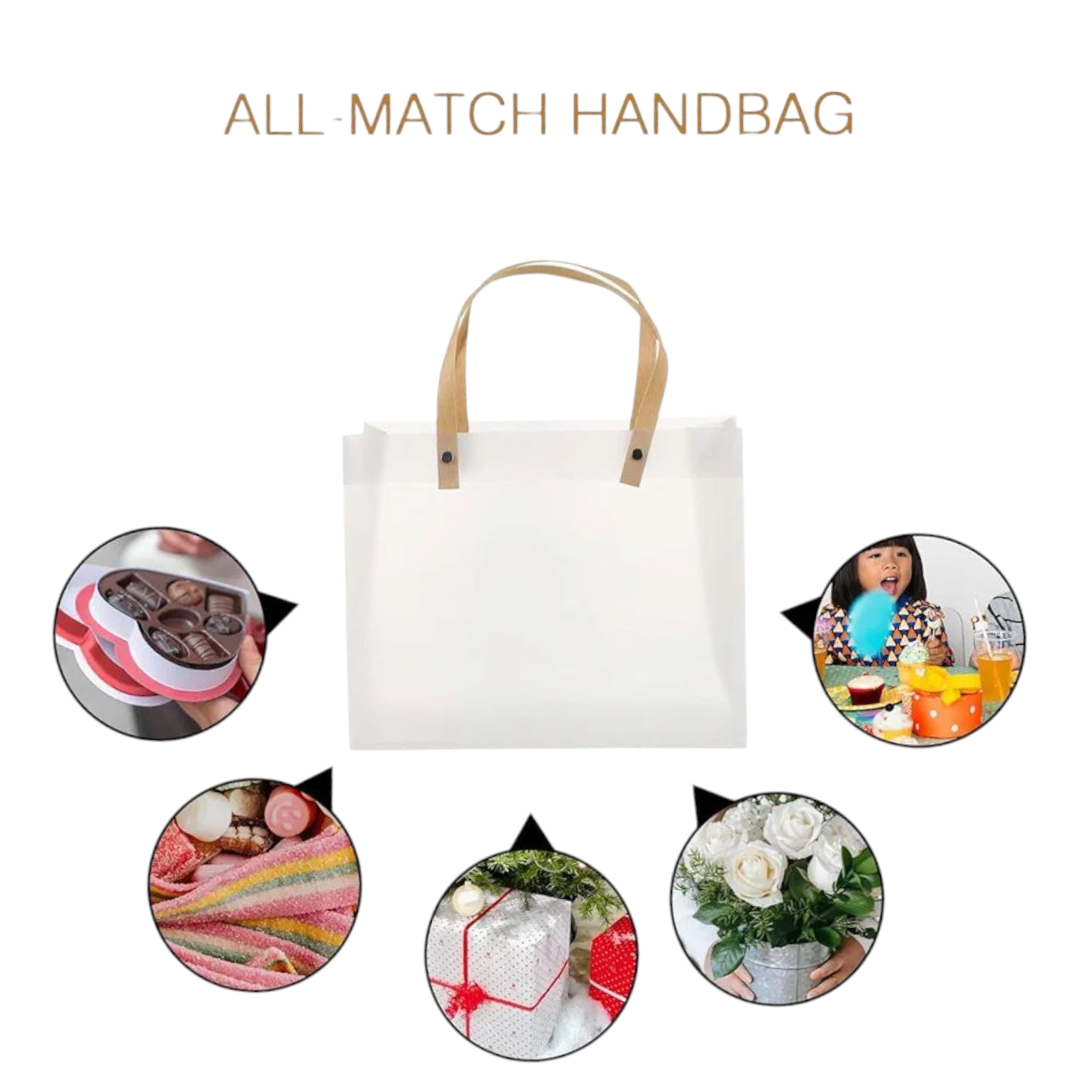 PVC Gift Box Bag Square Frosted with Brown Straw Handle