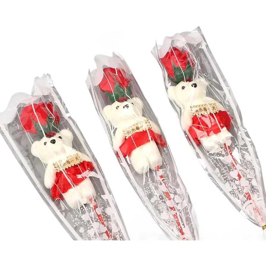 Artificial Rose & Bear Bouquet Bundle