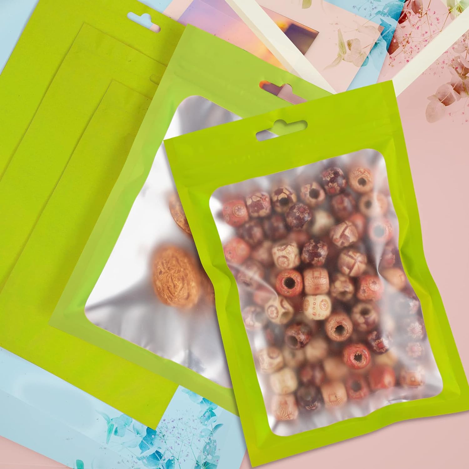 Resealable Mylar Pouch Bags Full Window Display with Euro Loop Punch Hanging Hole 10pack