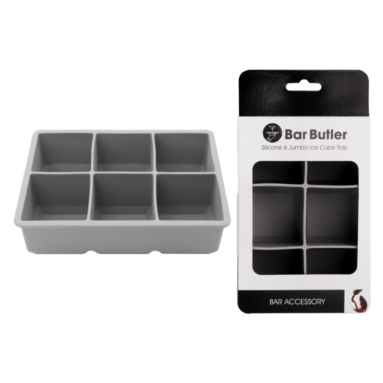 Bar Butler Grey Silicone Jumbo Ice Cube Tray with Cover 6-Grid