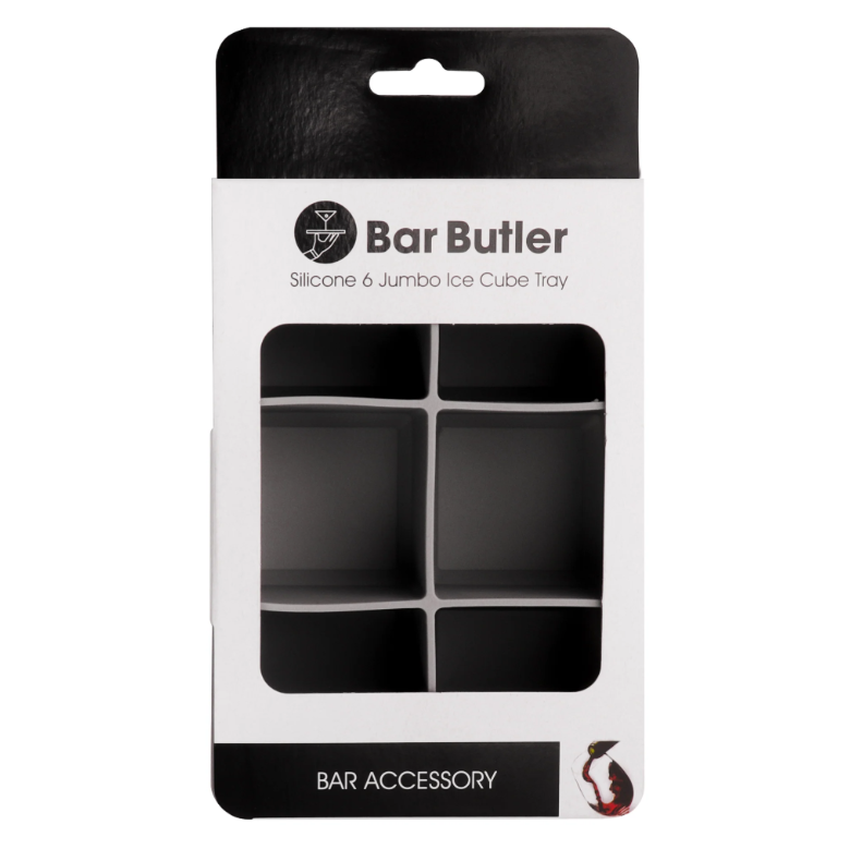 Bar Butler Grey Silicone Jumbo Ice Cube Tray with Cover 6-Grid