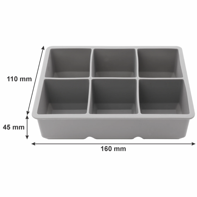 Bar Butler Grey Silicone Jumbo Ice Cube Tray with Cover 6-Grid