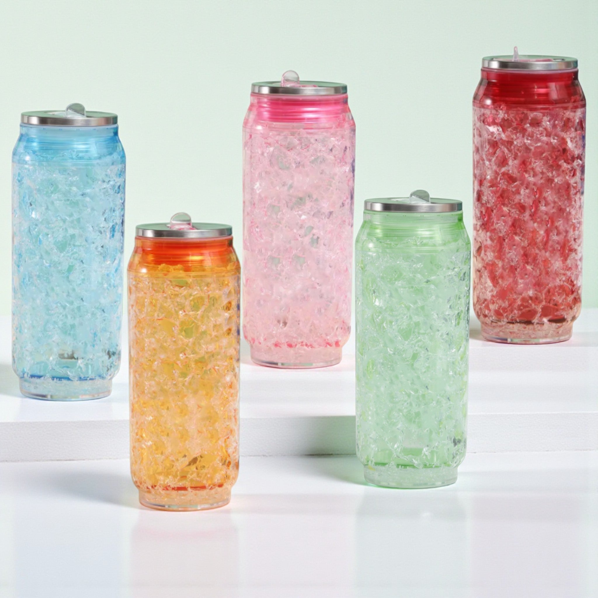 Crushed Ice Design Drinking Can Bottle 450ml BPA Free Double Layer Plastic