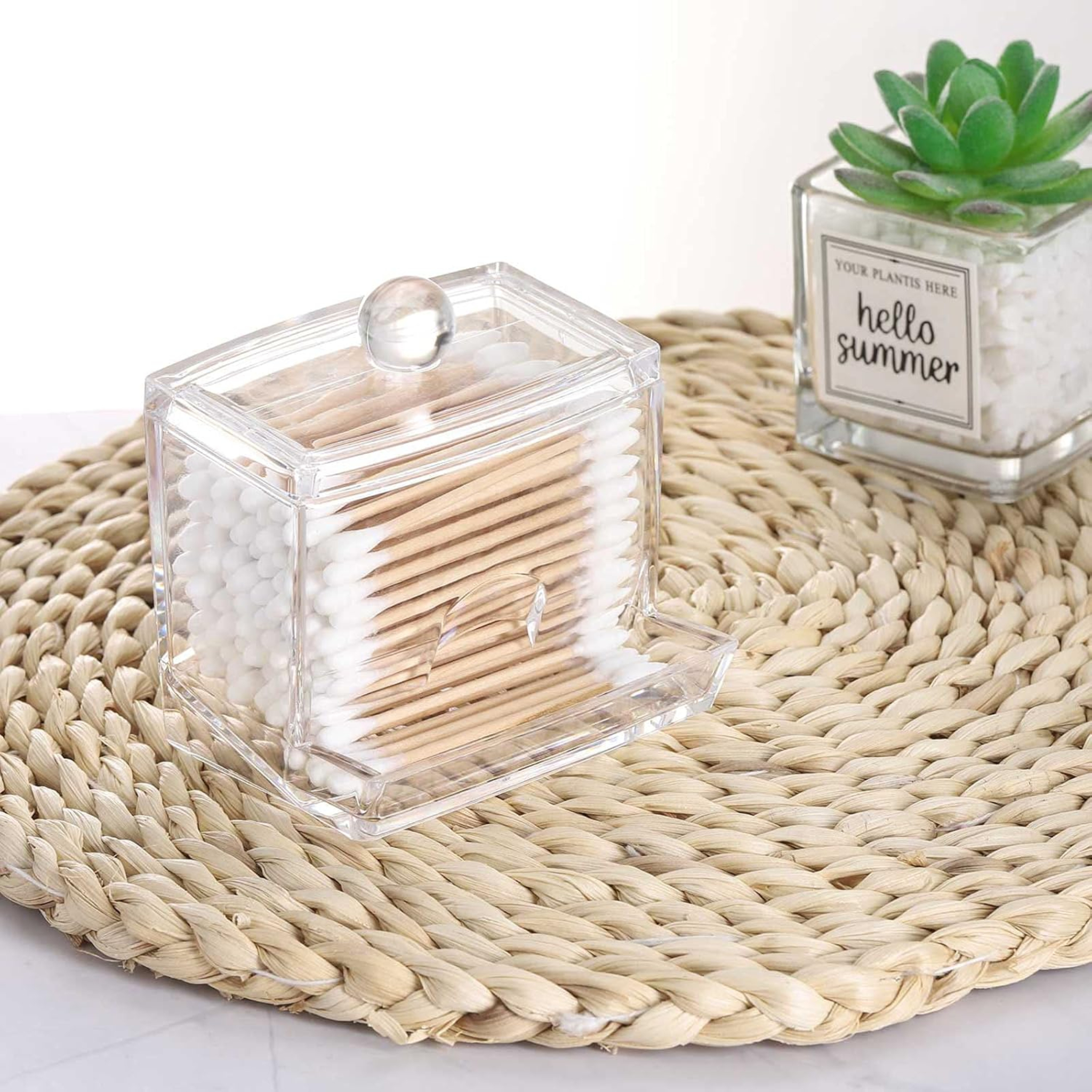 Modern Cotton Cosmetic Storage Diamon Era Box with Lid - Clear Plastic