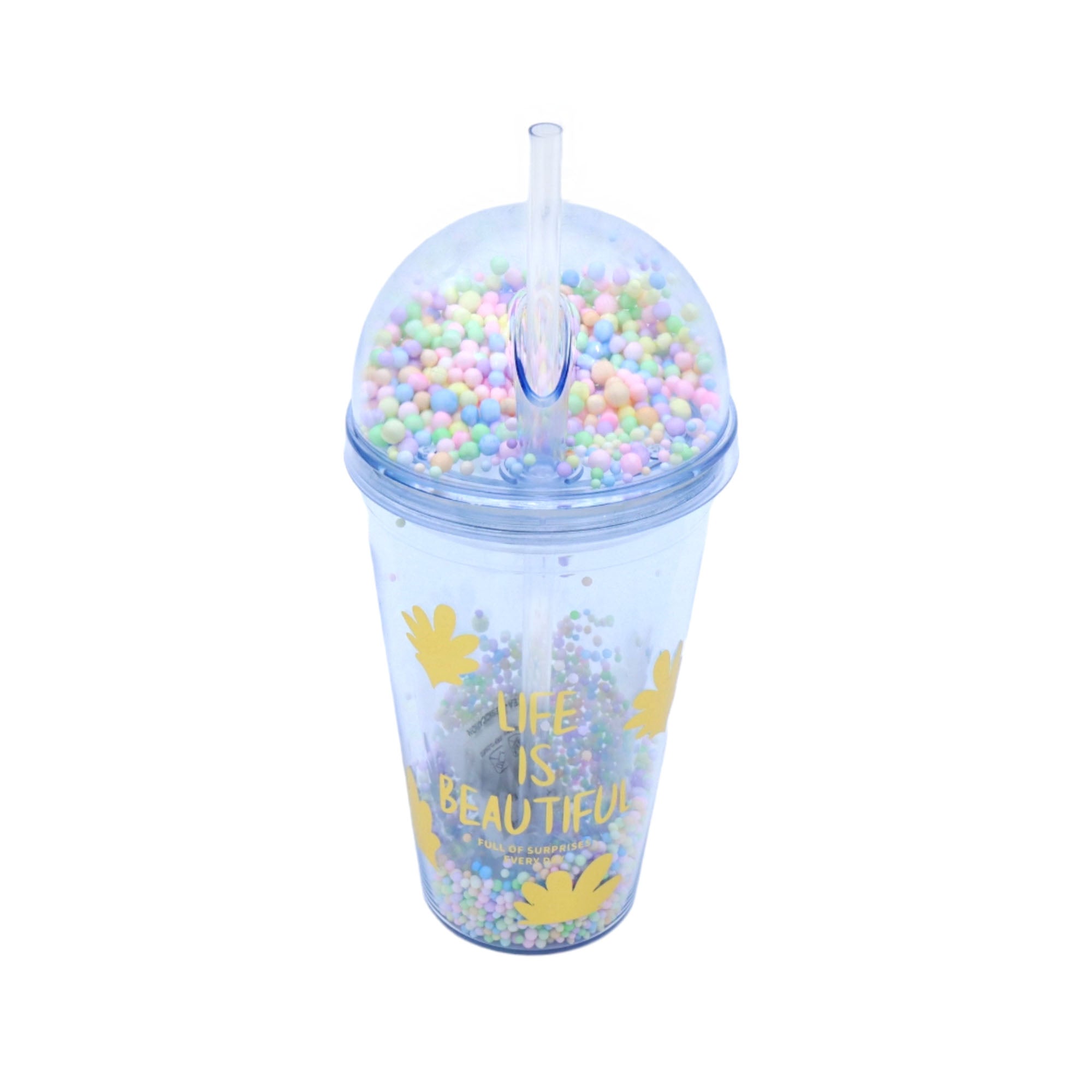 450ml Acrylic Bubbles Straw Smoothie Bottle Double Wall