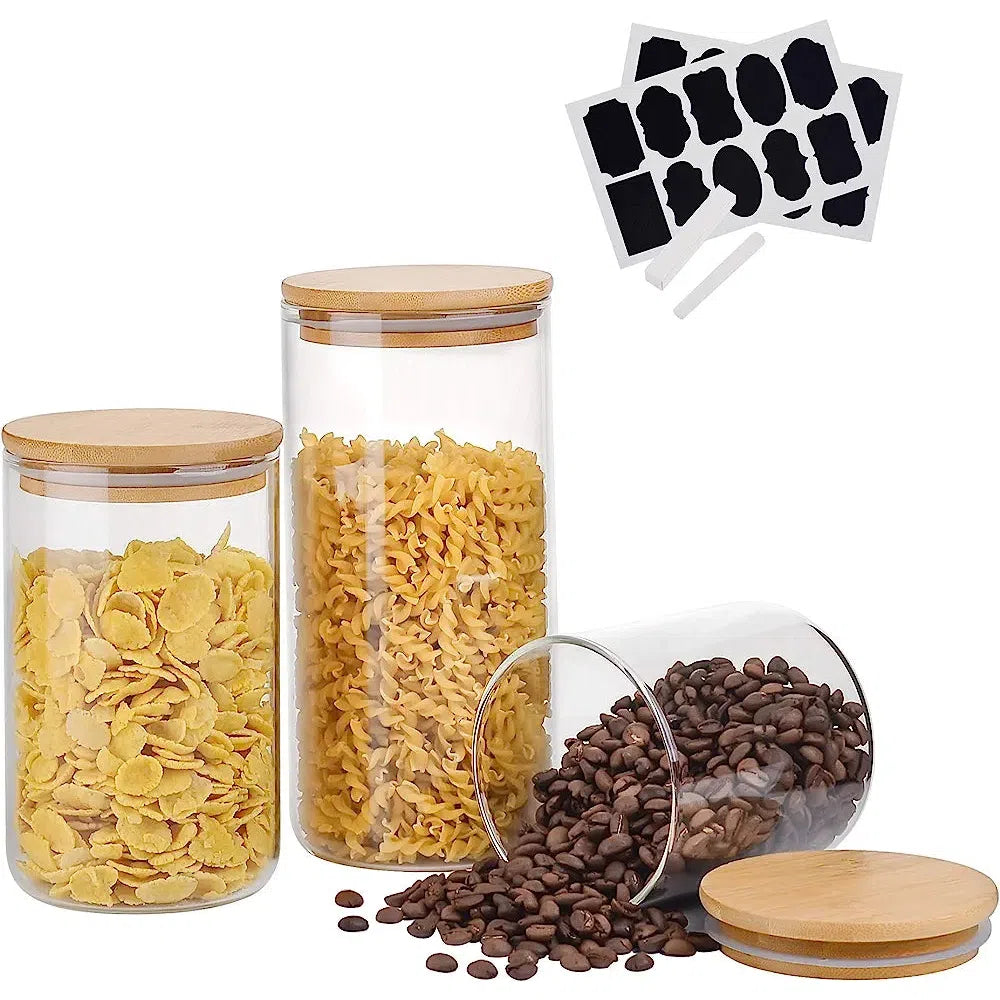 Borosilicate Glass Canister Storage Jar Round with Wooden Lid