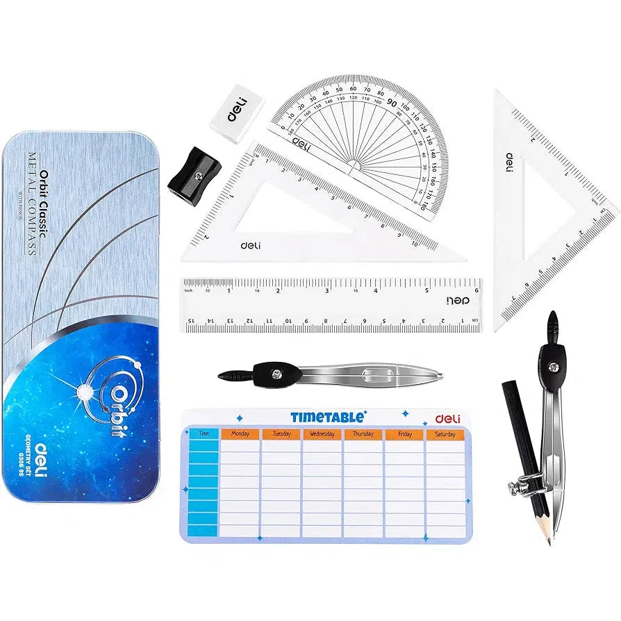 Deli Maths Set Metal Box 9pc Set