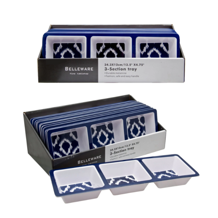 Melamine 3-Section Condiment Serving Tray Navy Wild 28406