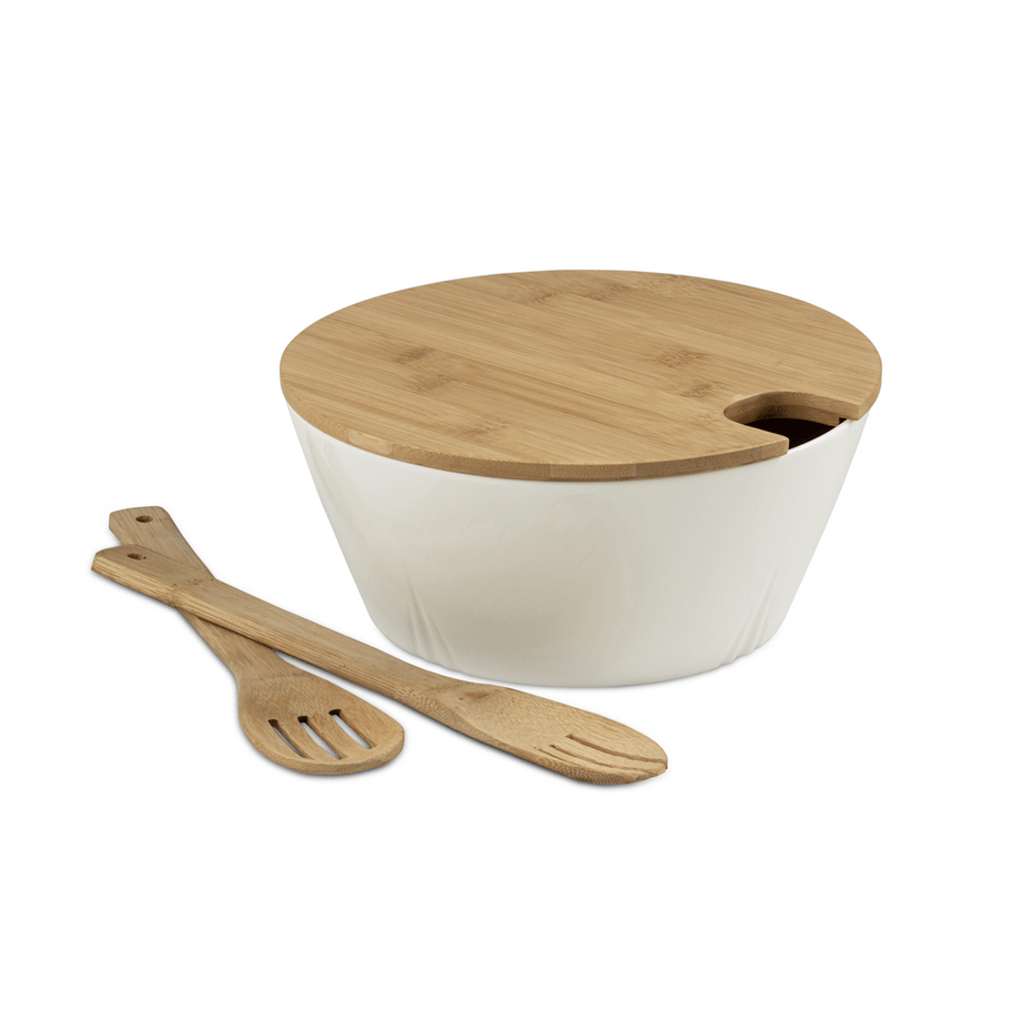 Salad Bowl Set with Bamboo Lid and Spoons