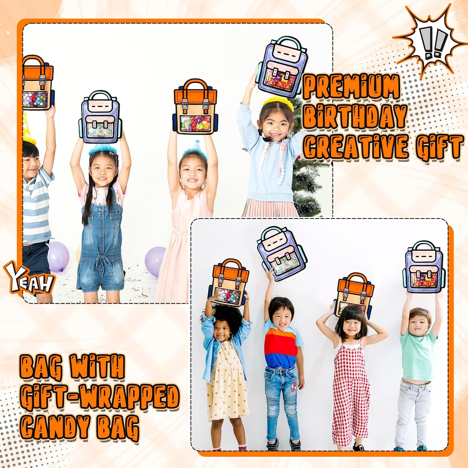 Backpack Zip Lock Goodie Bags Reusable 2D Print with Handle 10pack