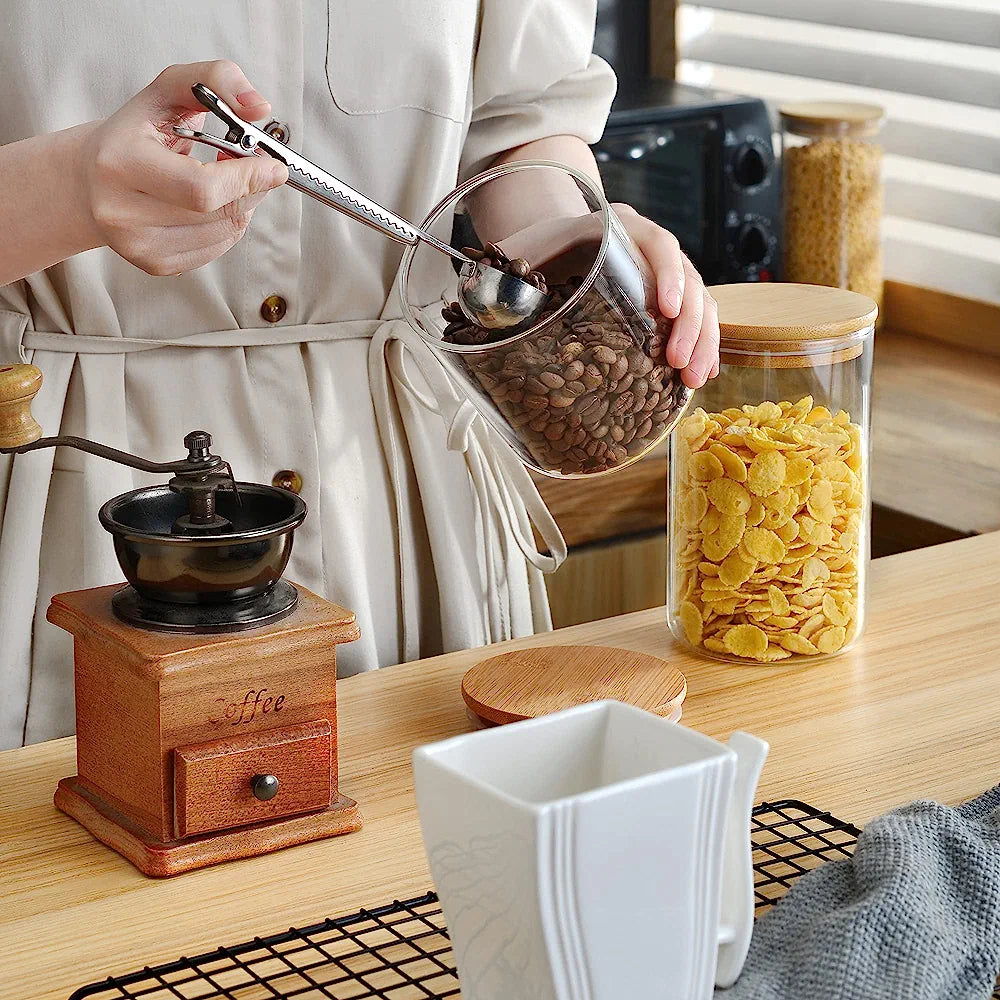 Borosilicate Glass Canister Storage Jar Round with Wooden Lid