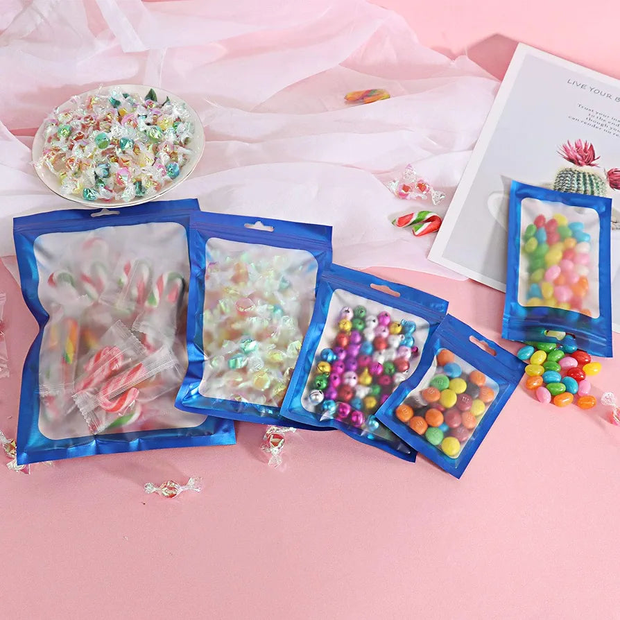 Resealable Mylar Pouch Bags Full Window Display with Euro Loop Punch Hanging Hole 10pack