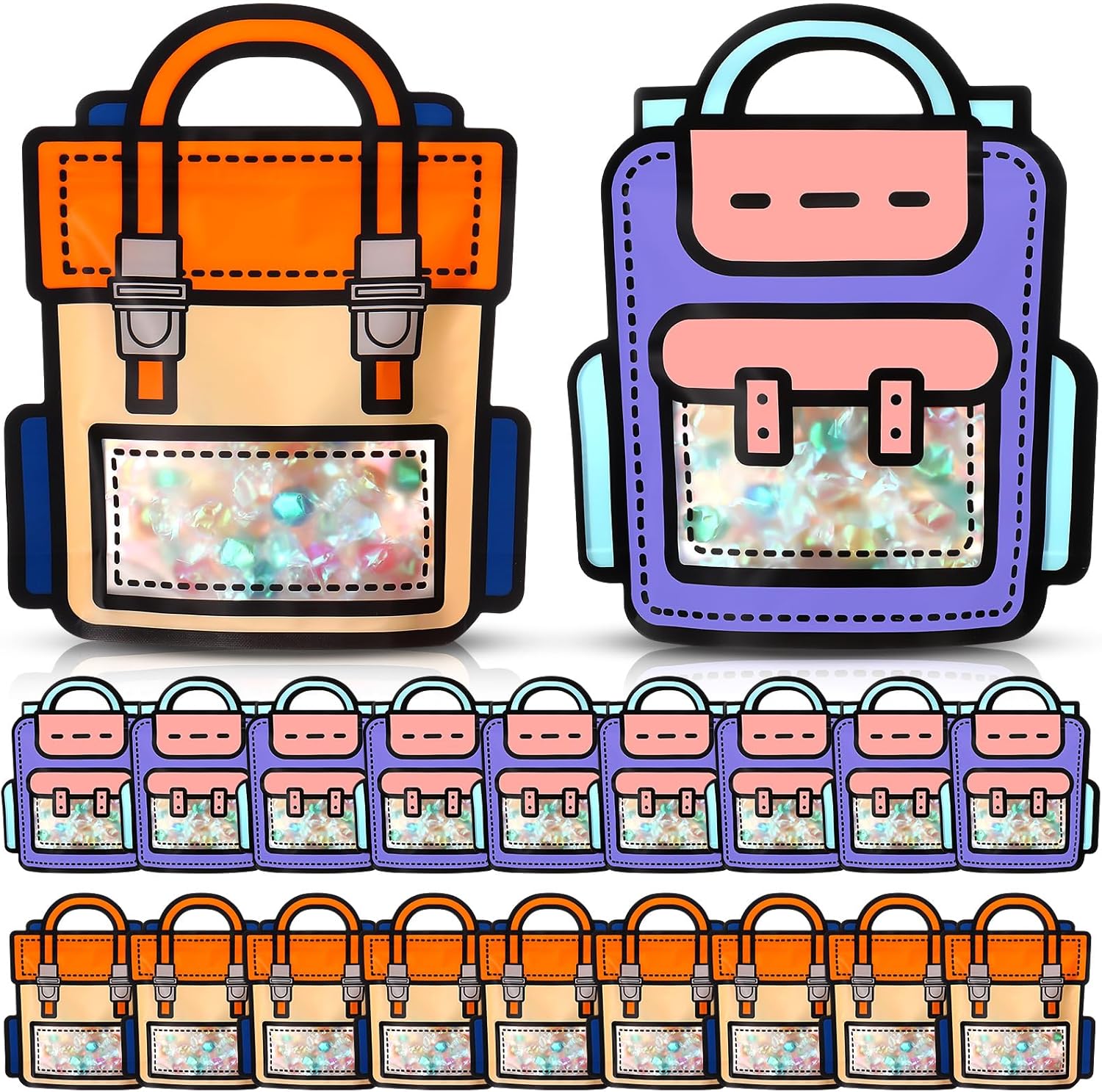 Backpack Zip Lock Goodie Bags Reusable 2D Print with Handle 10pack