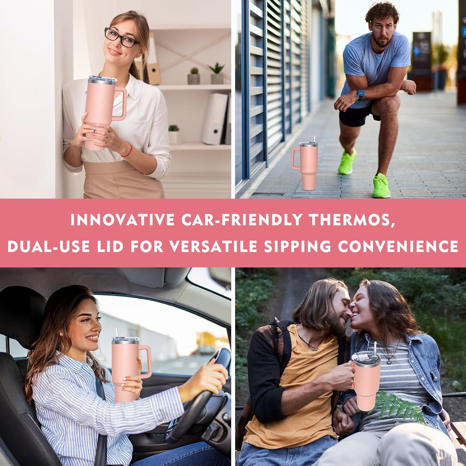 1.2L Travel Mug Thermos Flask Stainless Steel with Handle & Straw