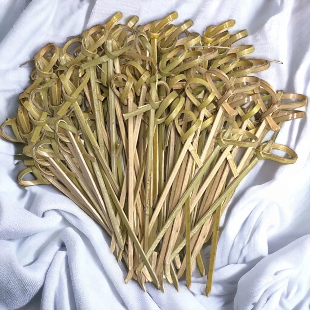 Knotted Bamboo Skewers 90mm Green 100pack