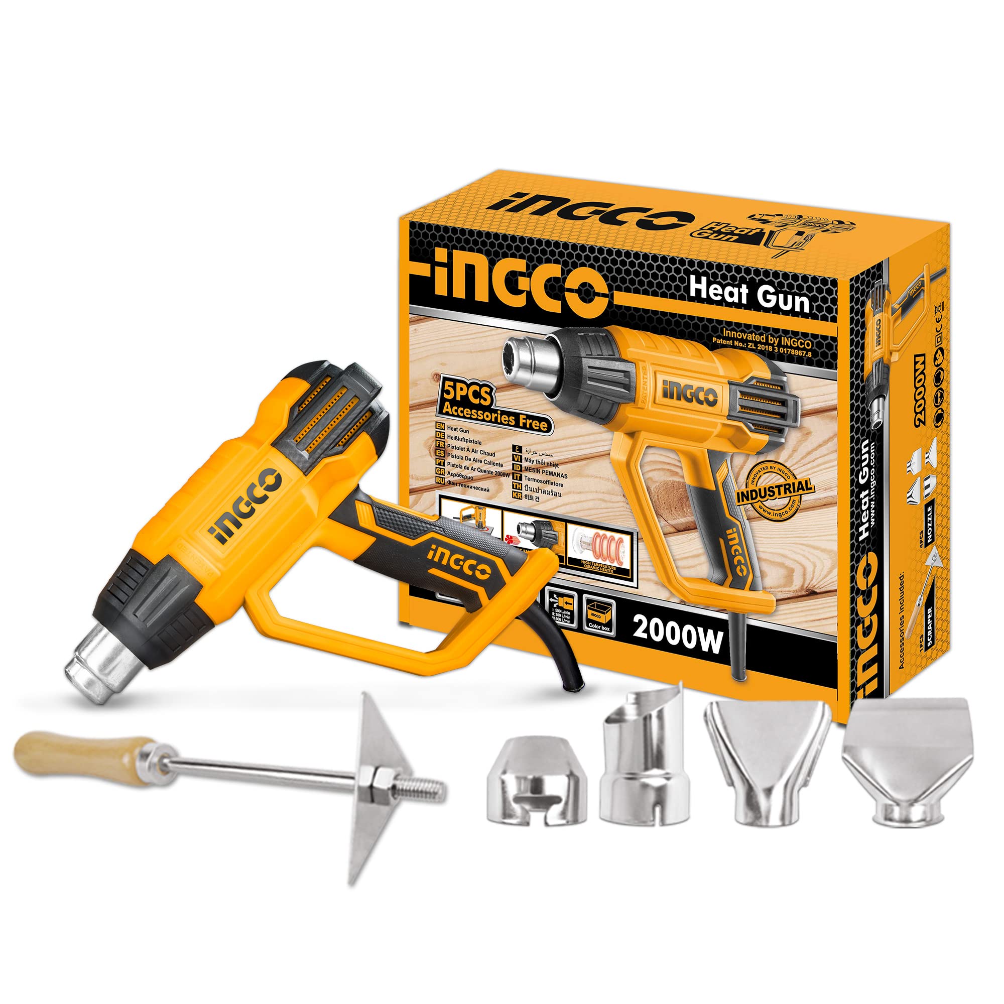 Ingco Heat Gun 2000W with 5pc Accessories