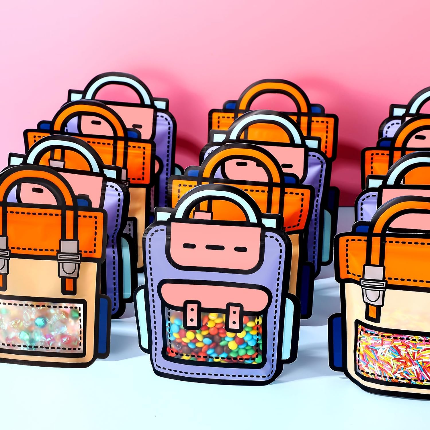 Backpack Zip Lock Goodie Bags Reusable 2D Print with Handle 10pack