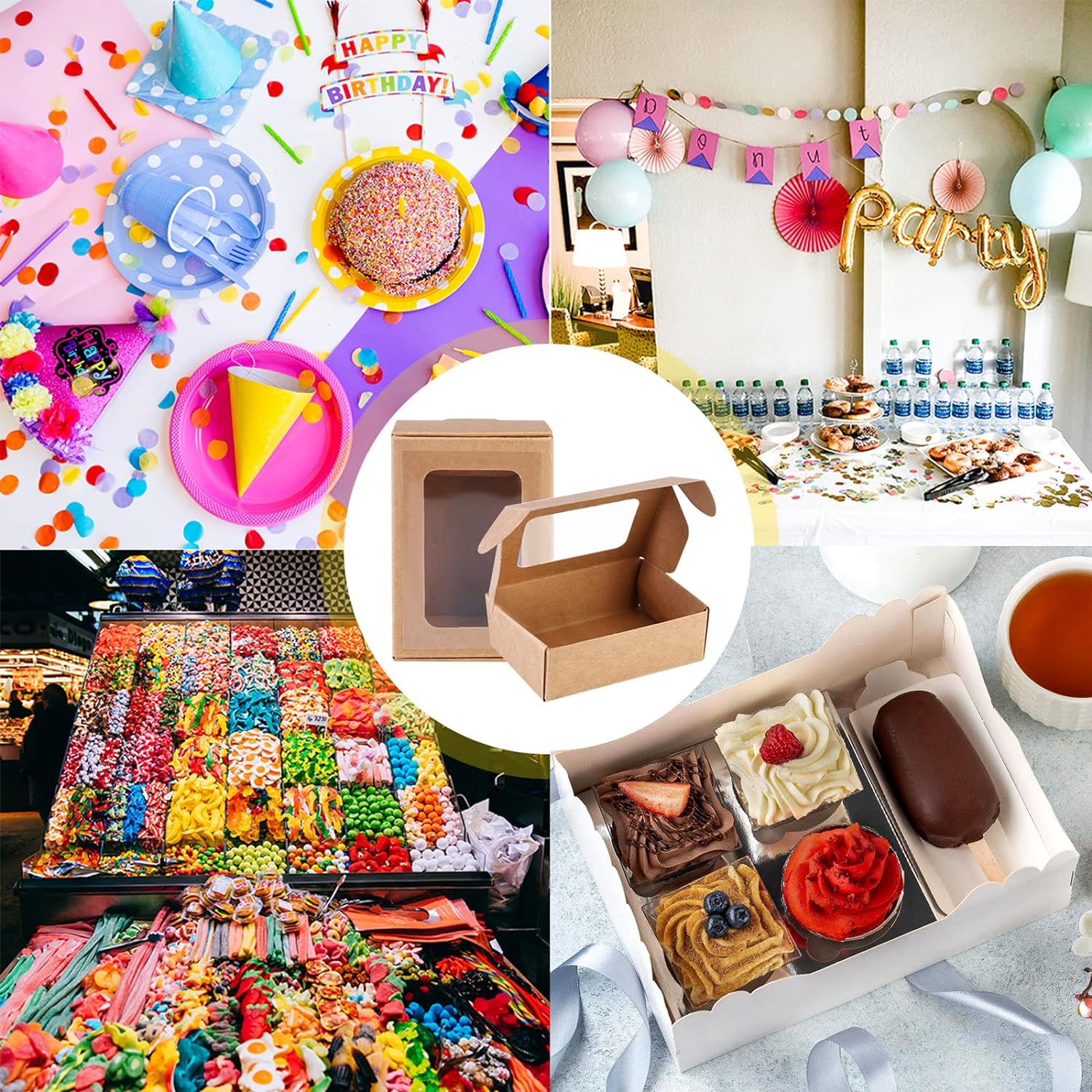 Kraft Paper Meal Lunch Box with Top Window 17.5x12.5cm-22x14cm