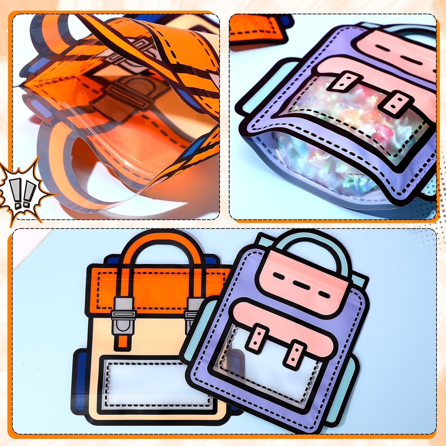 Backpack Zip Lock Goodie Bags Reusable 2D Print with Handle 10pack