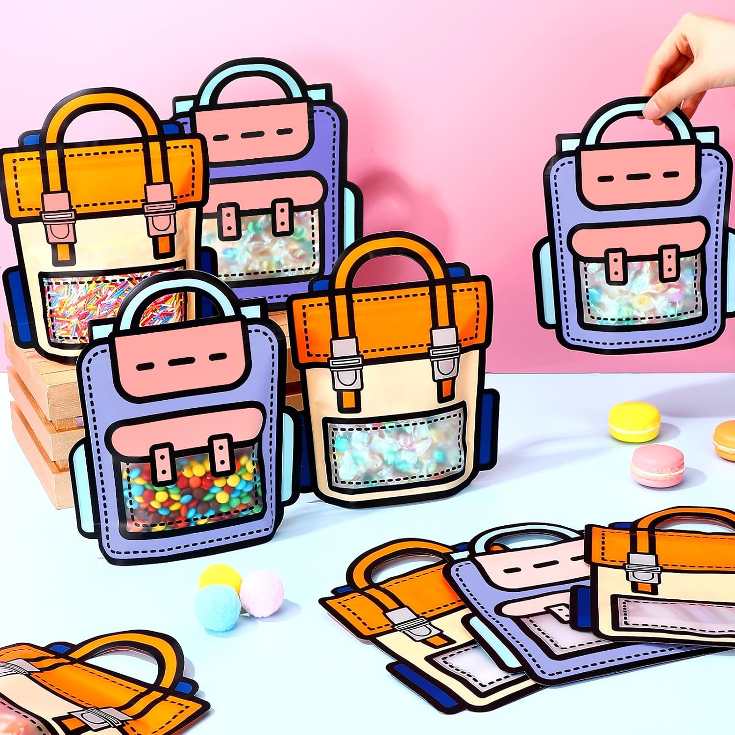 Backpack Zip Lock Goodie Bags Reusable 2D Print with Handle 10pack