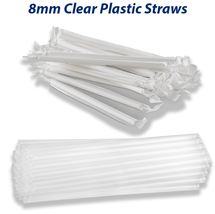 Disposable Plastic Straws Triple Thick 8mmx21cm Wrapped 2000pack