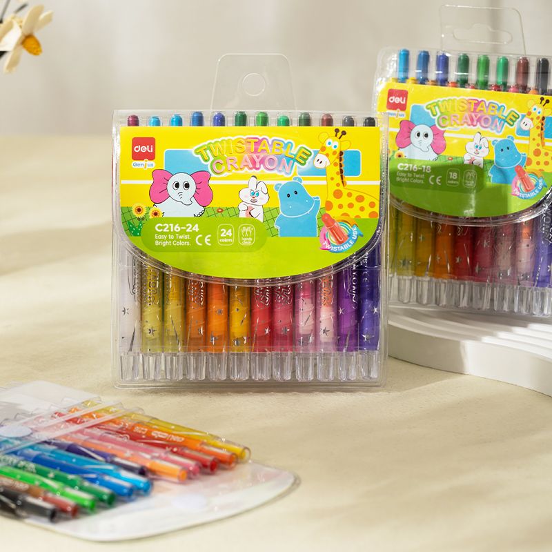 Deli Twistable Crayon Round Barrel Non Toxic 12 Colour