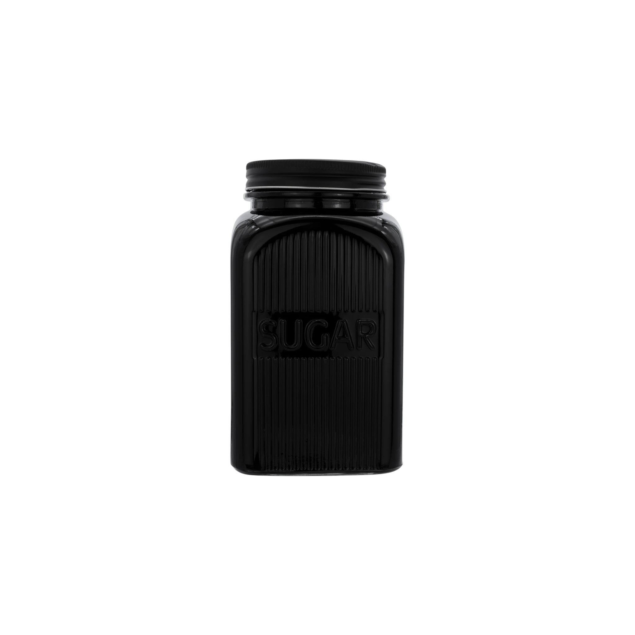 Regent Black Ribbed Square Glass Canister 3pcs Set 1.2L