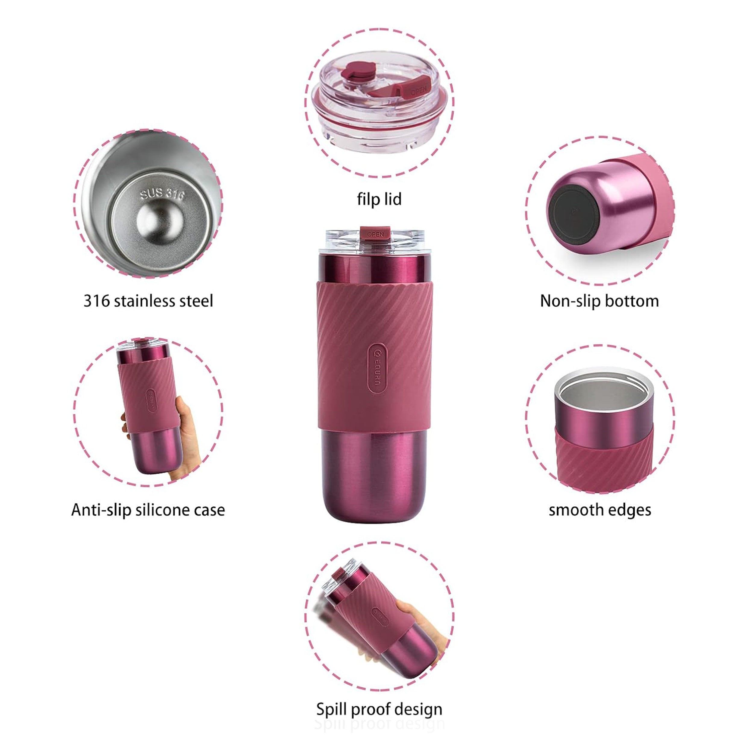 520ml Double-Wall Thermal Tumbler with Silicone Sleeve, Infuser & Retractable Stainless Steel Straw
