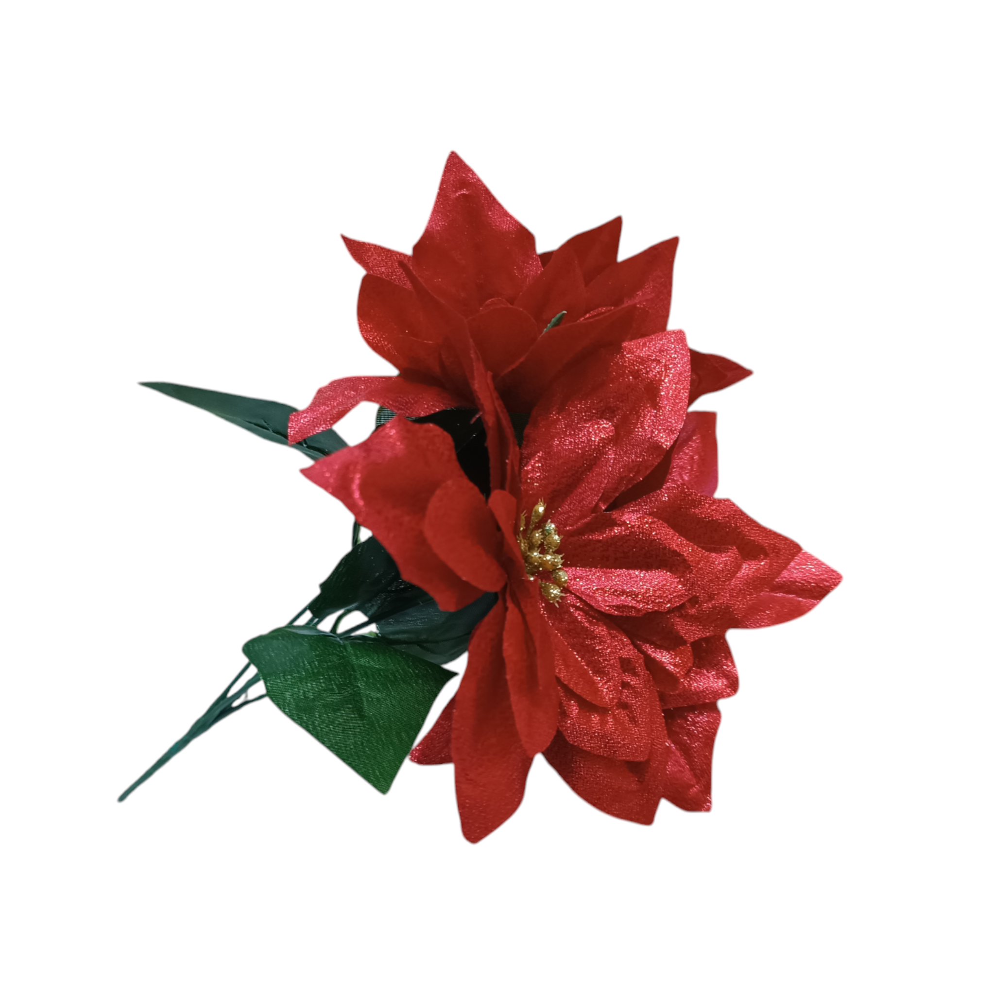 Artificial Red Glitter Poinsettia Flower 5pcs