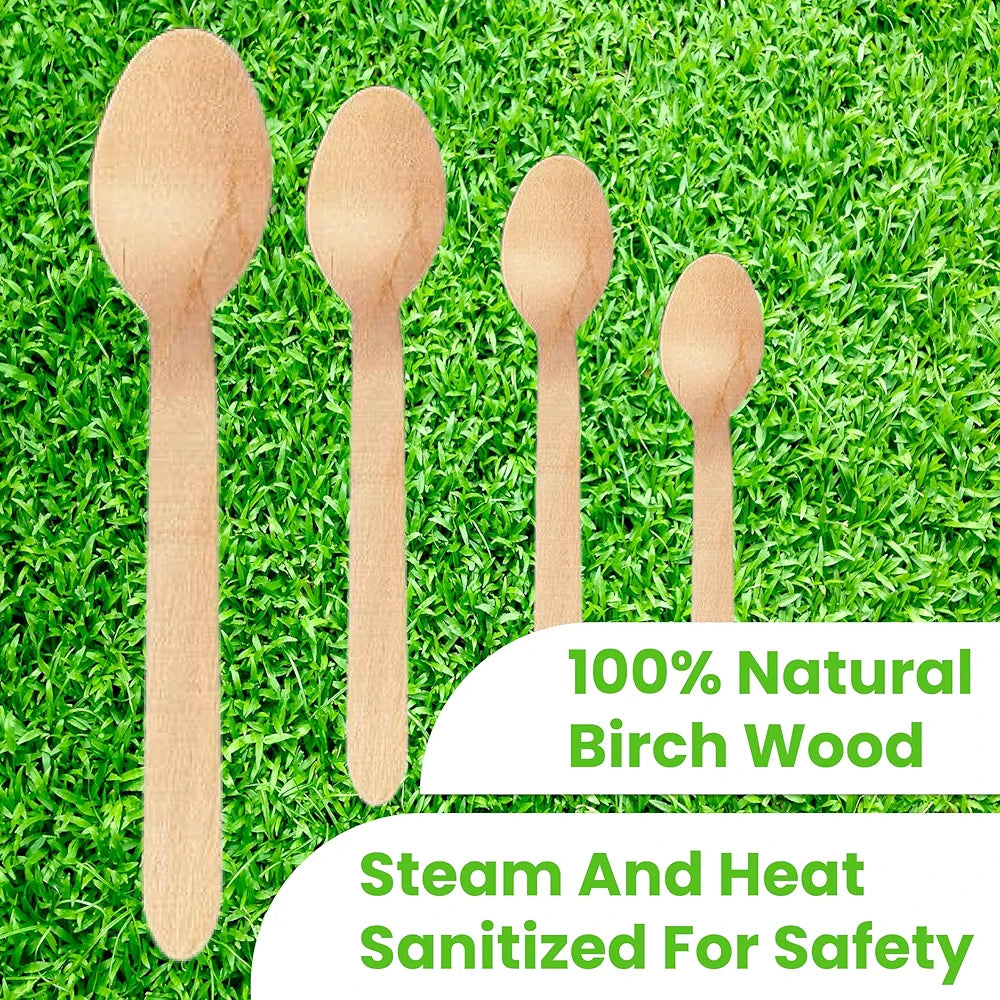 Wooden Disposable Spoons 160mm Unwrapped Natural Wood 100pack