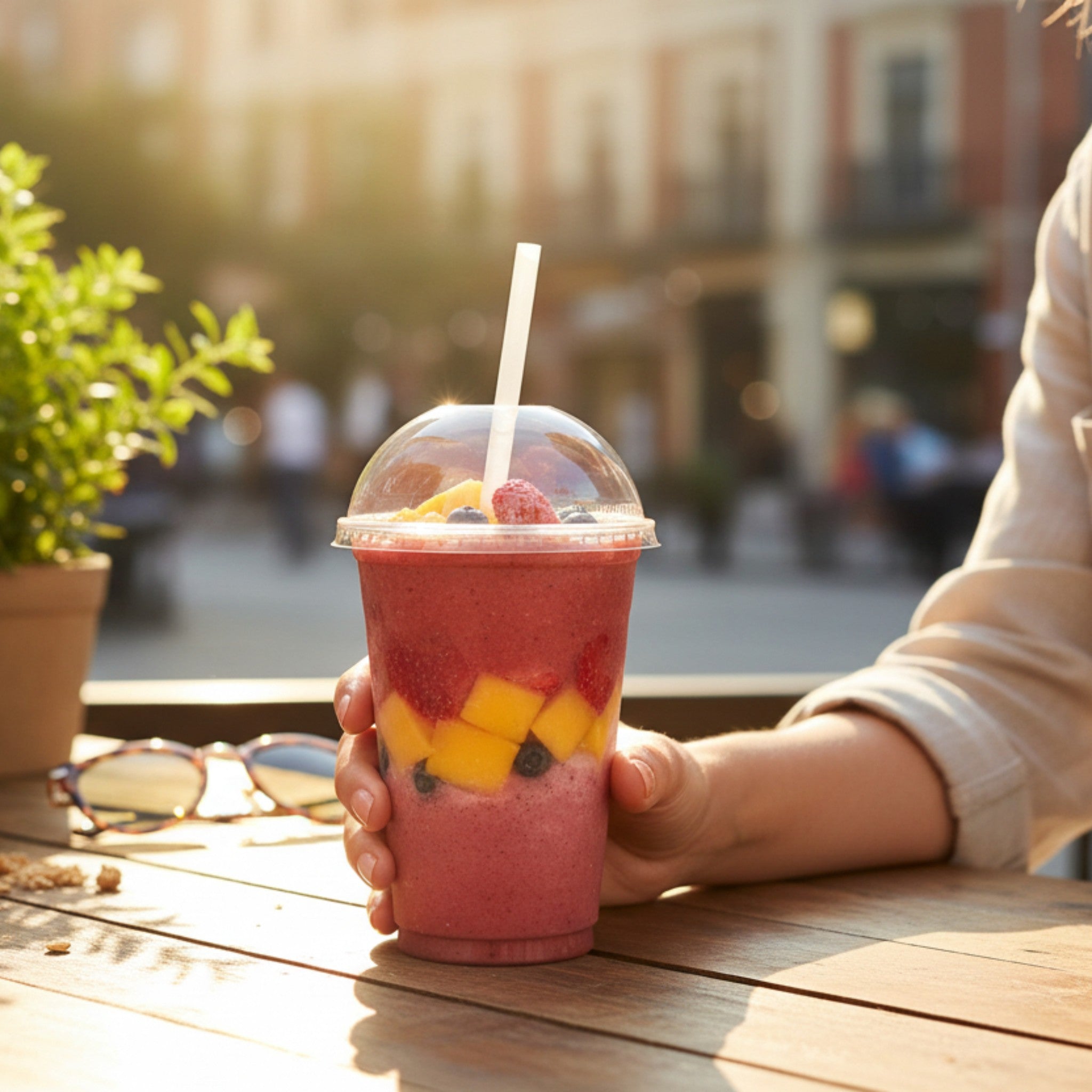 500ml Plastic Disposable Smoothie Frosted Cup with Dome Lid 10pack