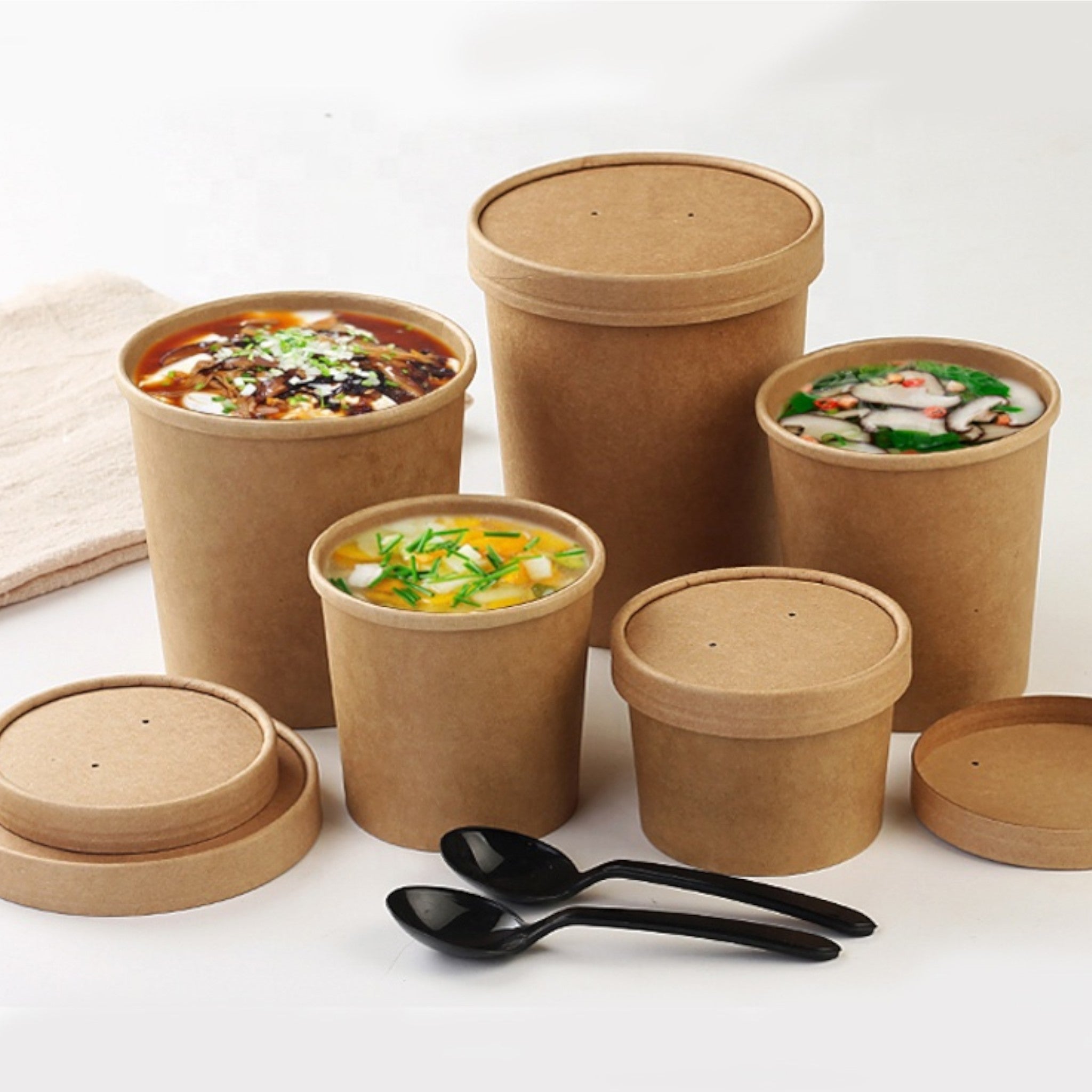 Kraft Paper Double Wall Ice Cream Cup 470ml Vintage Kraft Tubs with Vented Lid 10pack
