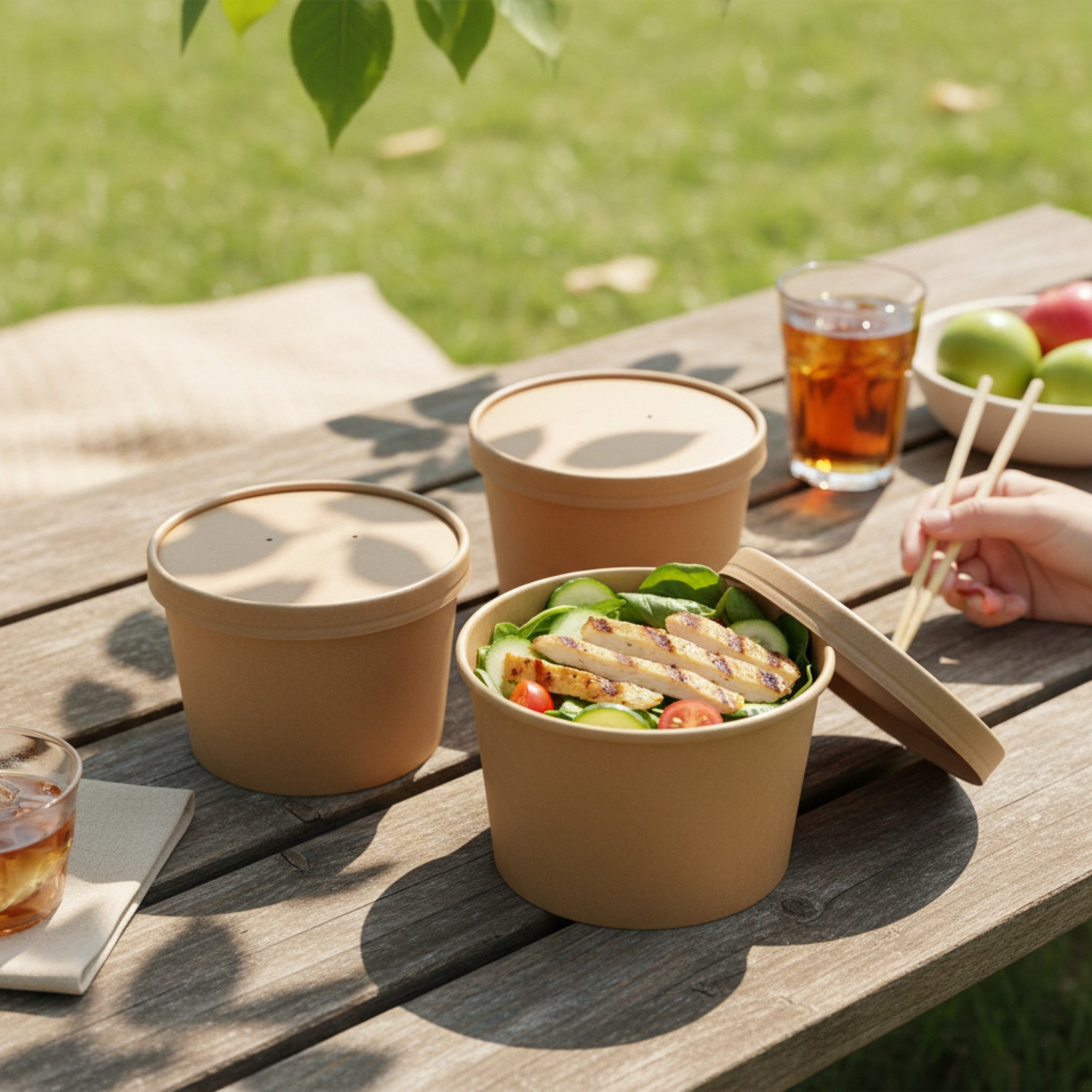 Kraft Paper Double Wall Ice Cream Cup 230ml Vintage Kraft Tubs with Vented Lid 10pack