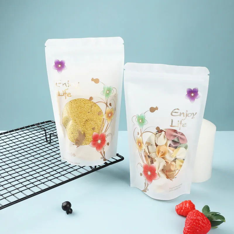 Food Saver Zip Lock Pouch Bag Stand-Up Patterend Resealable Storage Packaging 10pack