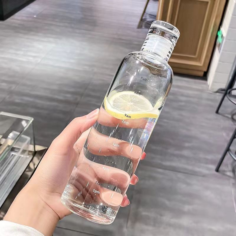 Elegant Time-Scale Sports Water Bottle Borosilicate Glass 550ml - Leak Proof 23x6.5cm