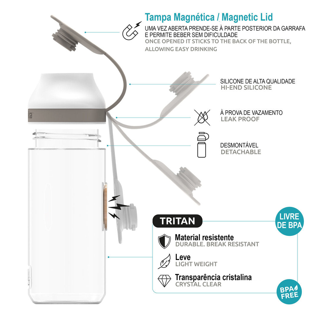 670ml Quokka Tritan Mineral Ash Drinking Bottle with Magnet Lid - Cool Grey