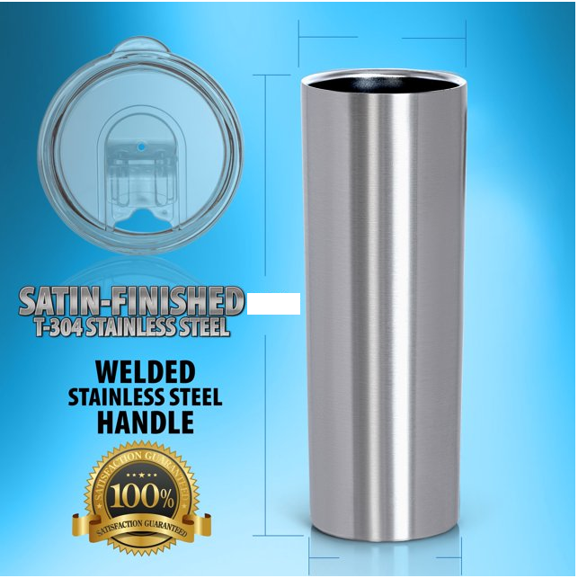 Skinny Metallic Thermos Drinking Tumbler 590ml Stainless Steel with Lid & Straw