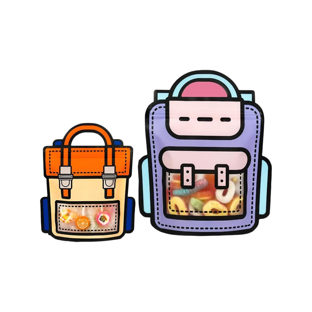 Backpack Zip Lock Goodie Bags Reusable 2D Print with Handle 10pack