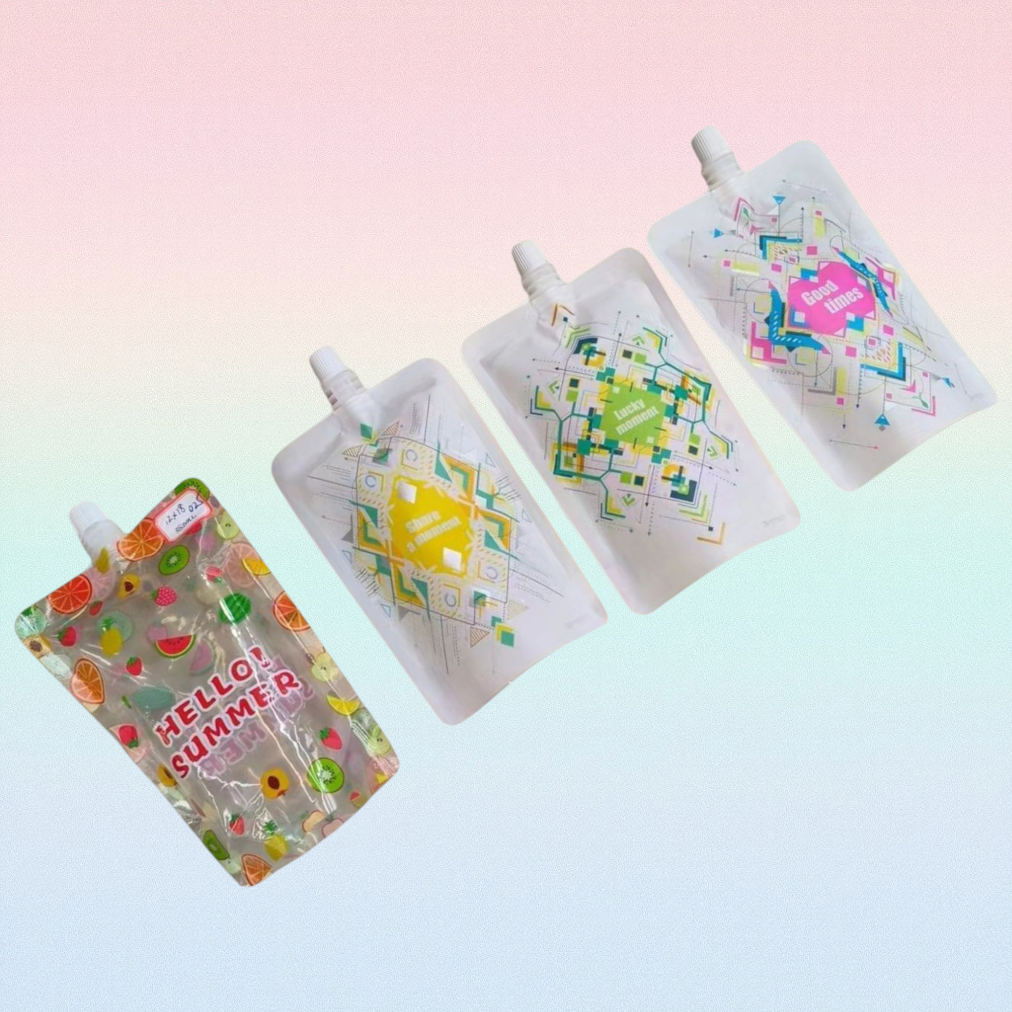 Drinking Pouch Bag 350ml Patterned with Spout 100mic Stand-Up Resealable Beverage Packaging 1pc