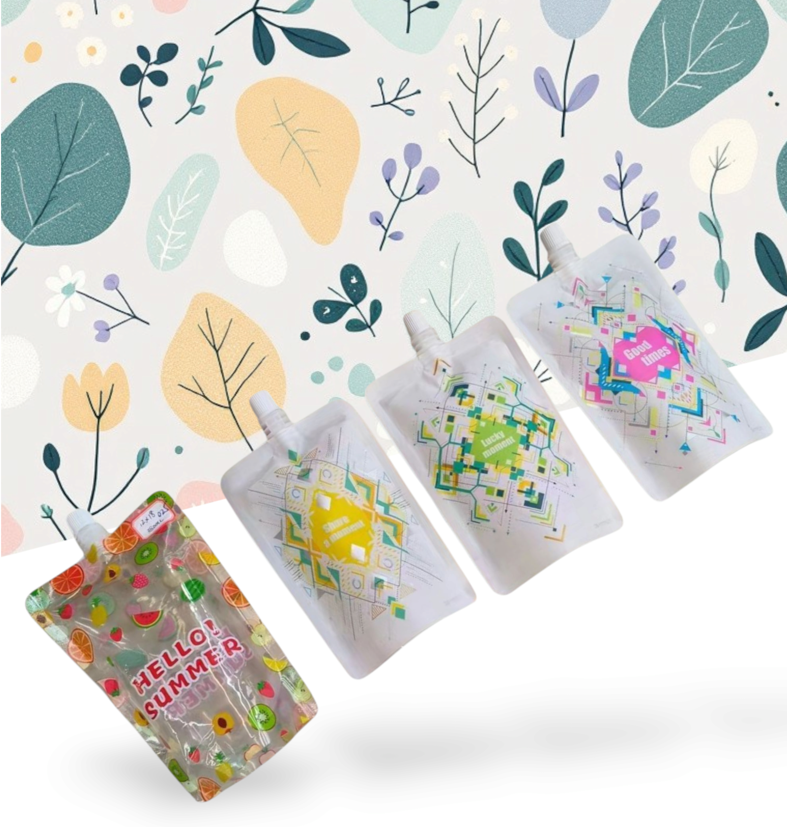 Drinking Pouch Bag 350ml Patterned with Spout 100mic Stand-Up Resealable Beverage Packaging 1pc