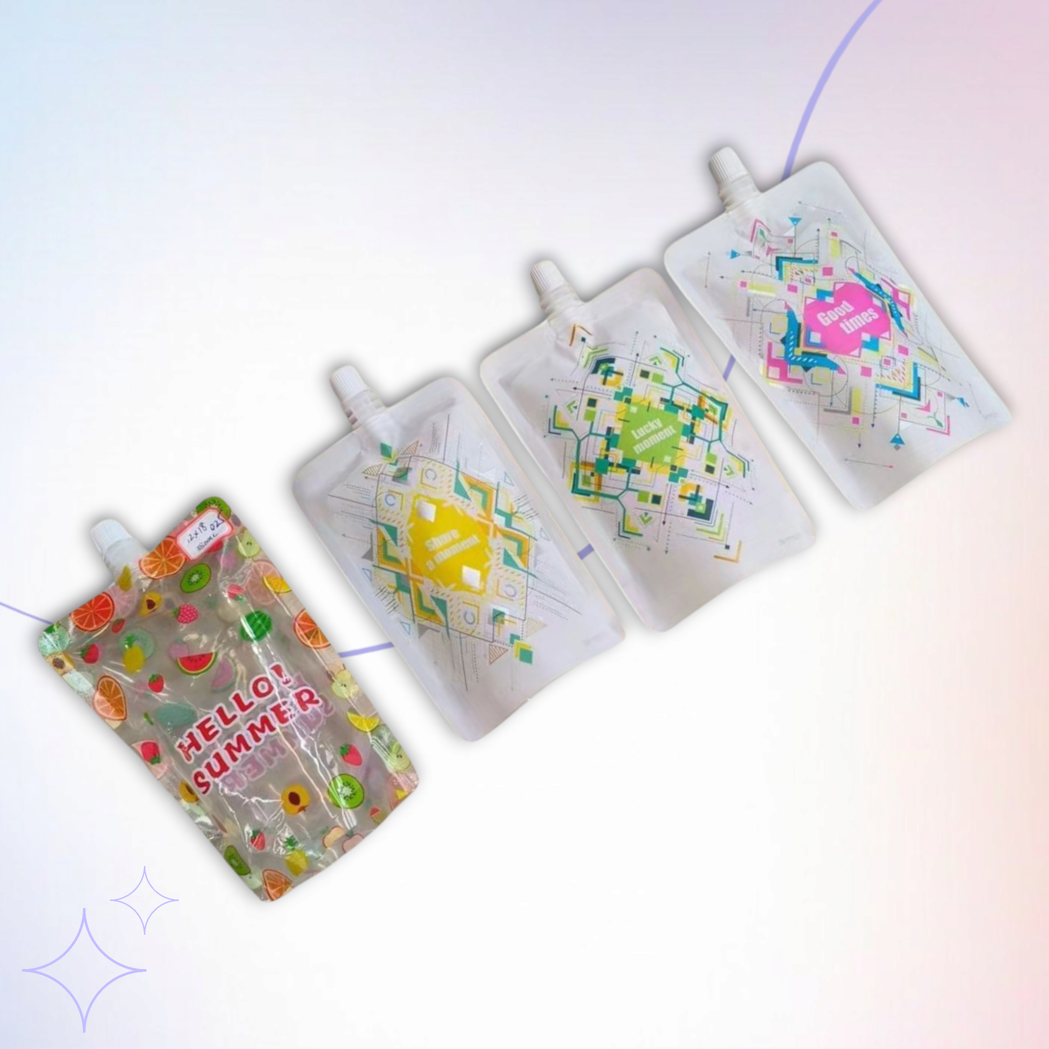 Drinking Pouch Bag 350ml Patterned with Spout 100mic Stand-Up Resealable Beverage Packaging 1pc