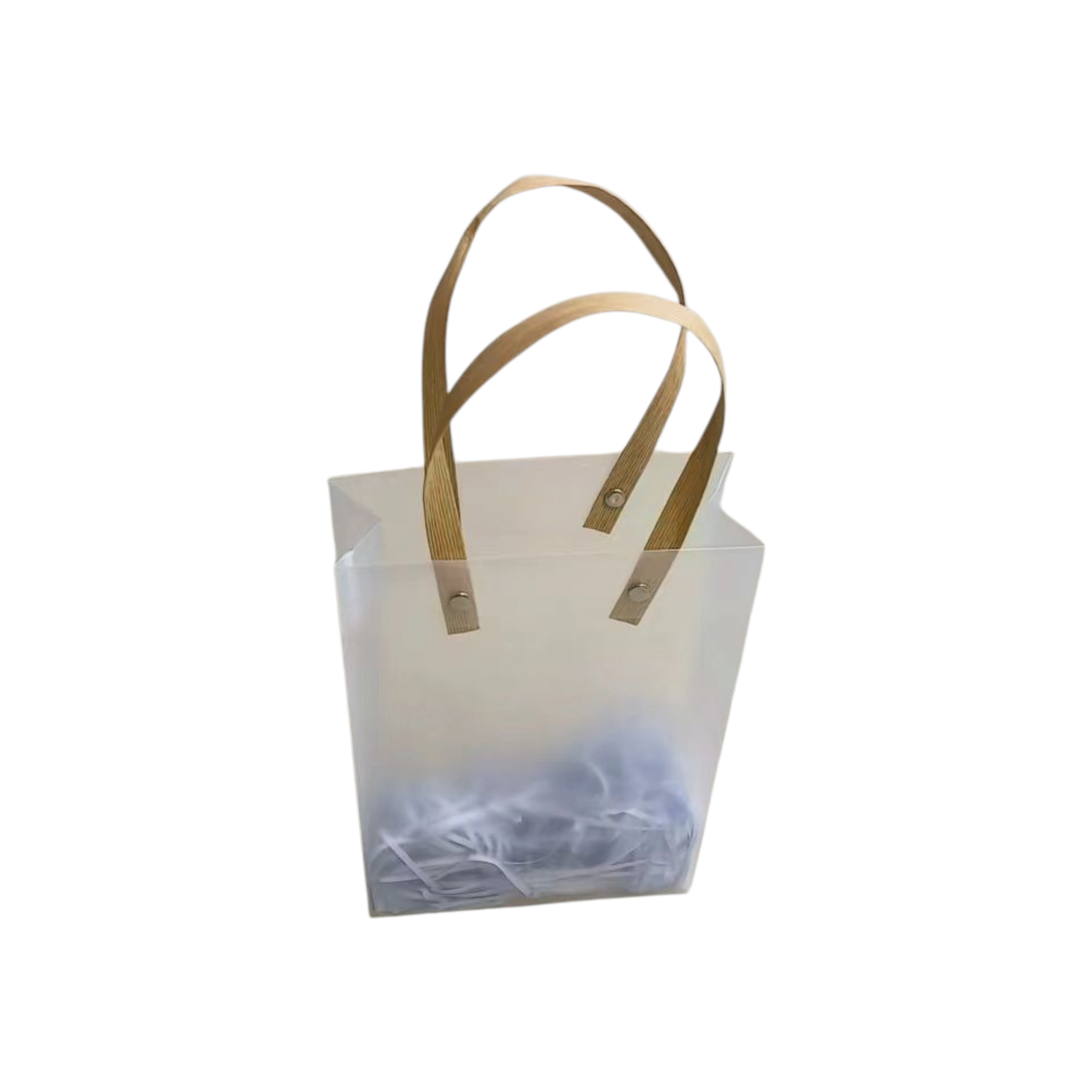 PVC Gift Bag Frosted Portrait - Plastic Reusable Bags with Brown Straw Handle