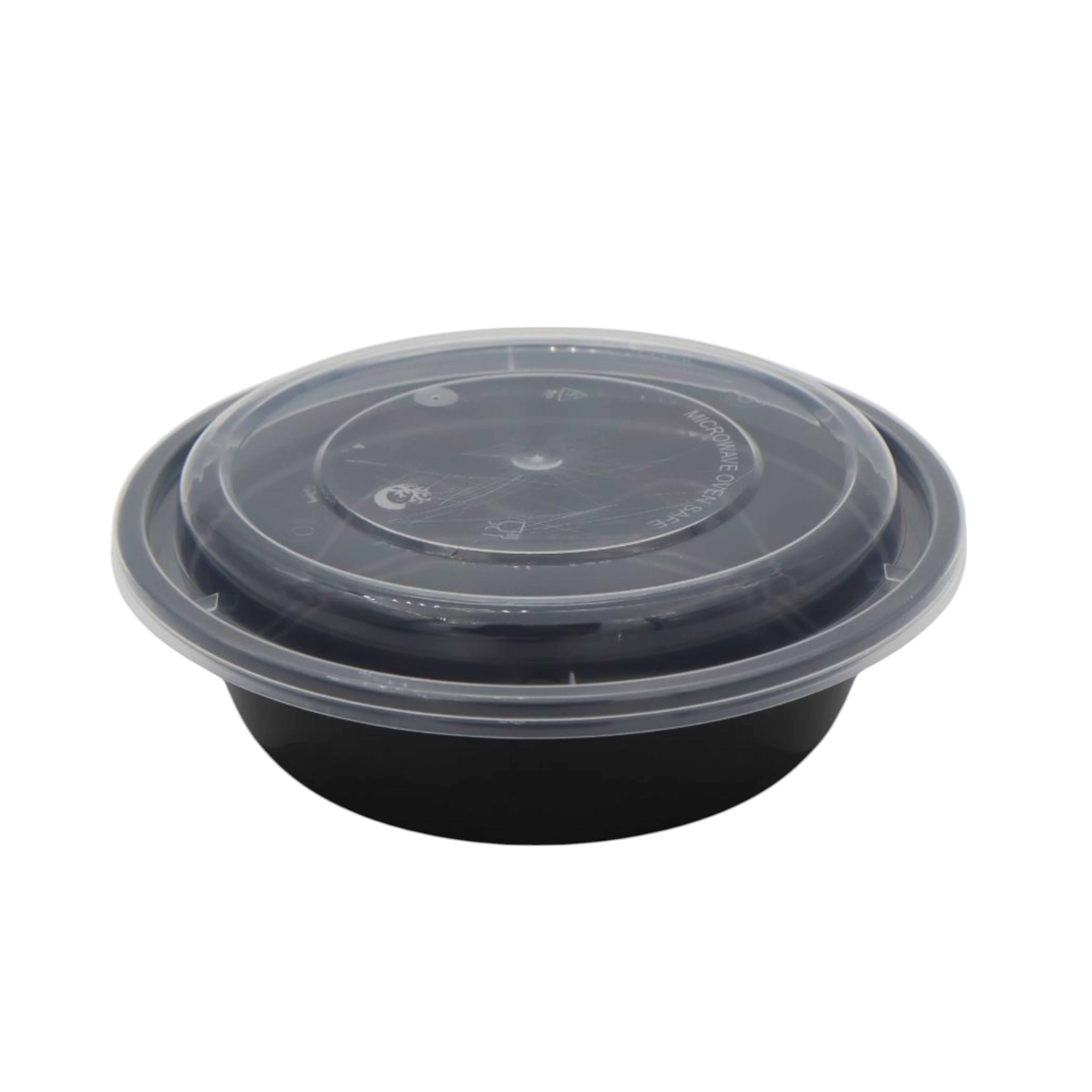 Microwavable Takeaway Food Bowl - Black Base Round PP Plastic Container Lunch Box with Lid 10pack