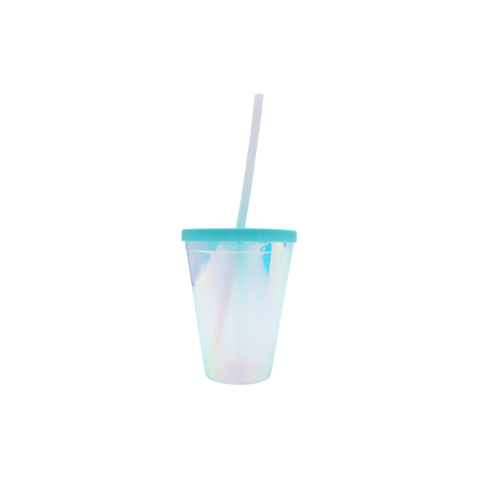 420ml Hologrpahic Drinking Cup Tumbler with Colour Lid & Straw