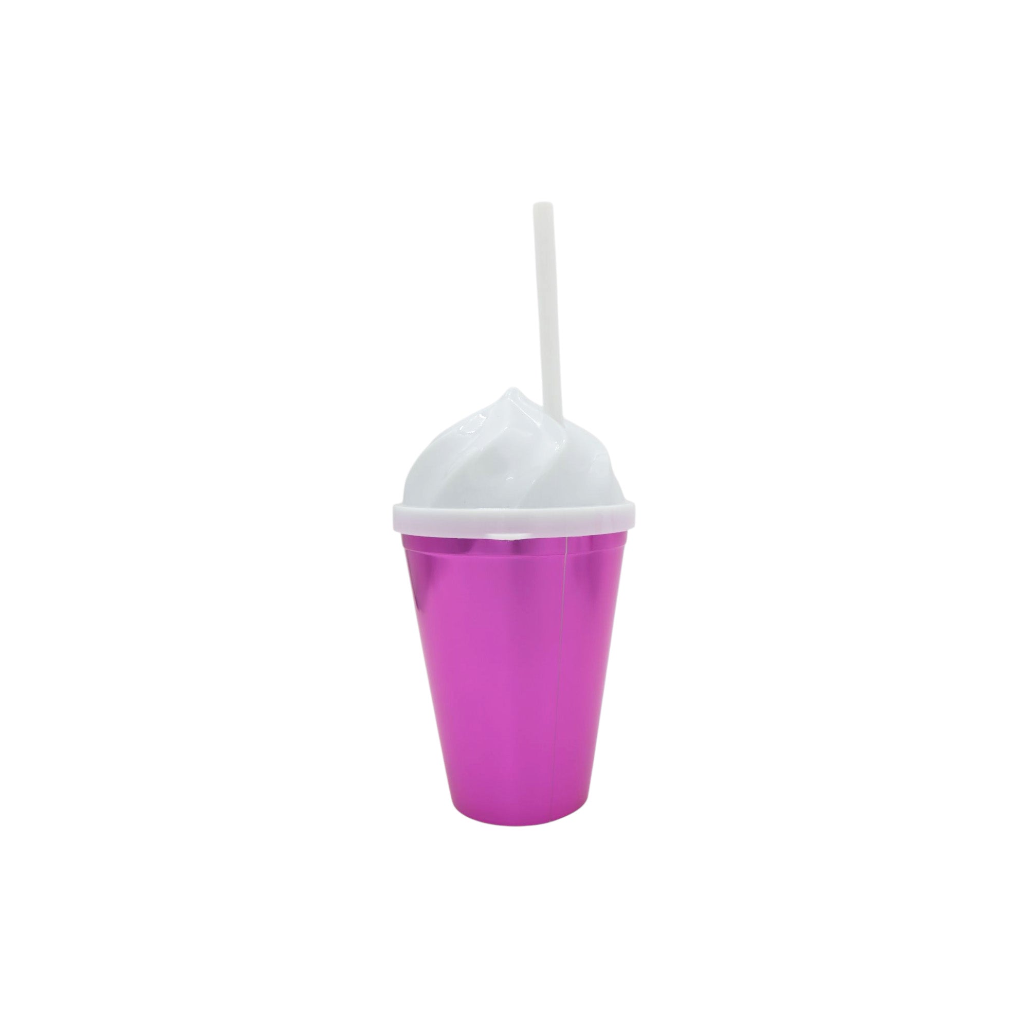 420ml Plastic Smoothie Drinking Tumbler with Ice Cream Shaped Dome Lid & Straw