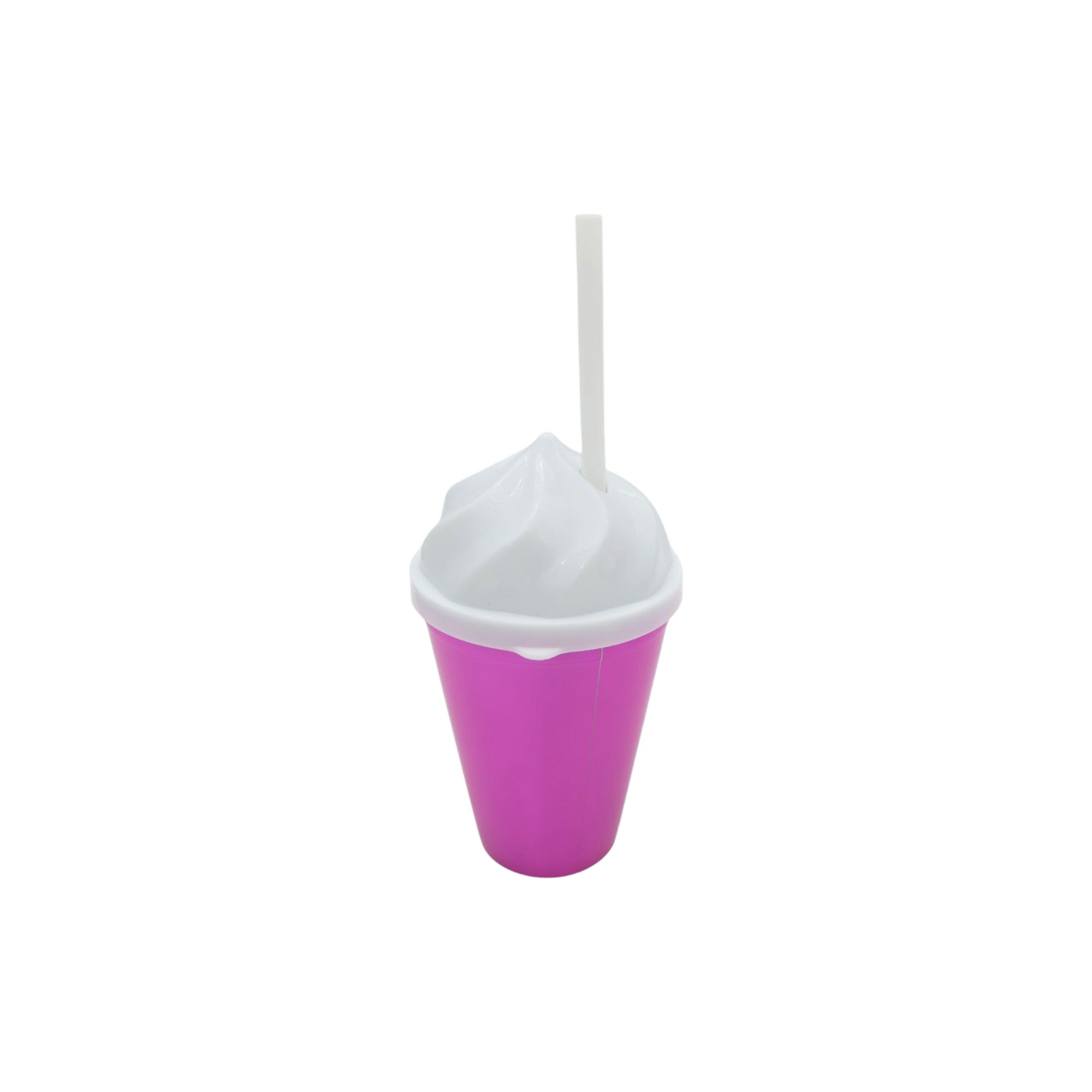 420ml Plastic Smoothie Drinking Tumbler with Ice Cream Shaped Dome Lid & Straw