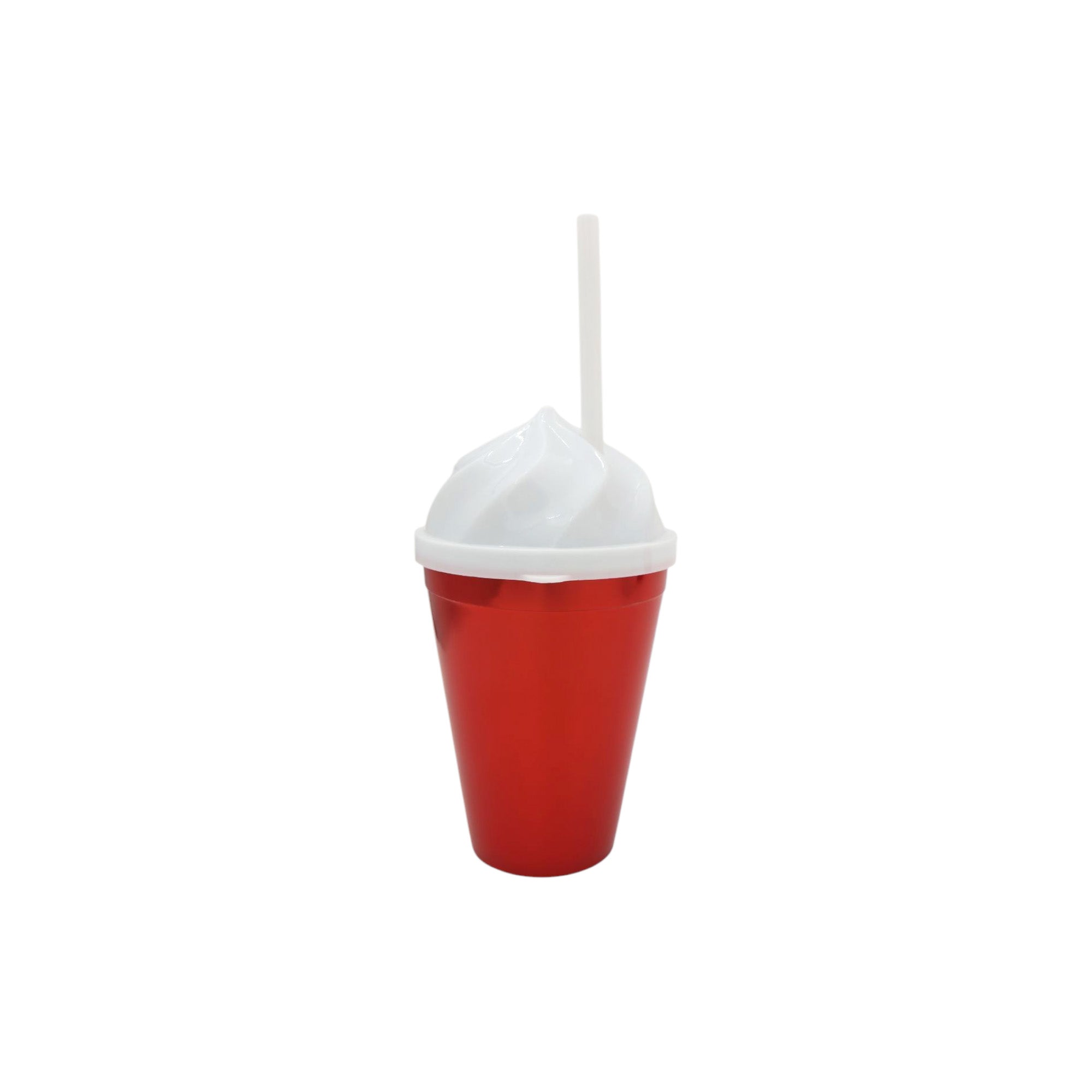 420ml Plastic Smoothie Drinking Tumbler with Ice Cream Shaped Dome Lid & Straw