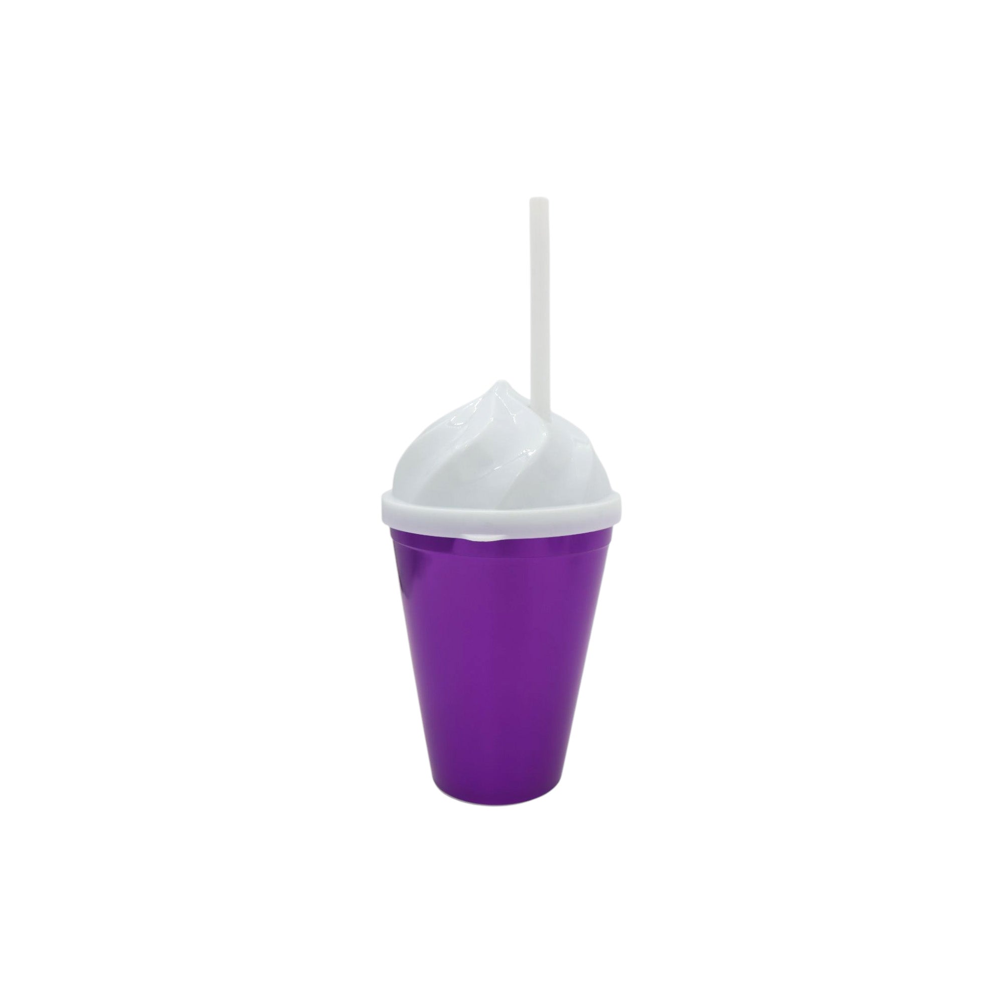 420ml Plastic Smoothie Drinking Tumbler with Ice Cream Shaped Dome Lid & Straw